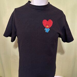 Heart Head Plush in Pajamas Men's Black T Shirt Size Medium Alstyle Cotton
